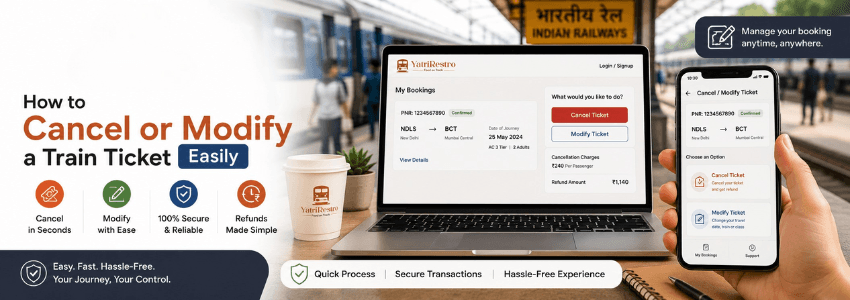 Guide to canceling train tickets on IRCTC, including e-ticket and counter ticket options