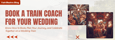A wedding train coach decorated for a special occasion, ready for guests to travel together