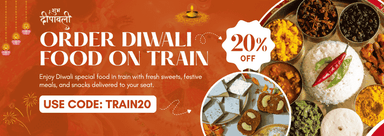 Diwali special food in train with sweets, festive meals, and snacks delivered to seat by YatriRestro