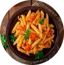 Creamy and delicious pasta in train.