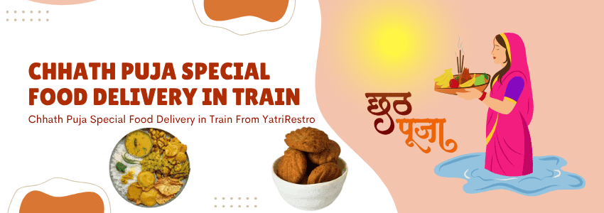 Chhath Puja Sattvik Vrat Thali being delivered on a train seat by YatriRestro