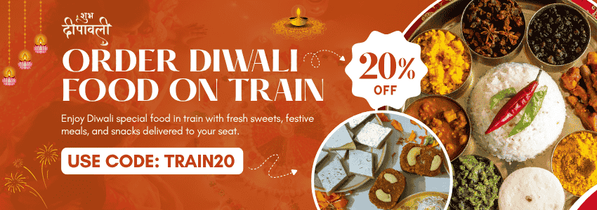 Diwali special food in train with sweets, festive meals, and snacks delivered to seat by YatriRestro